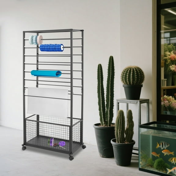 16 Tiers Double-sided Ribbon Holder Organizer Rack Rectangular Black Multifunctional Flower Wrapping Paper Storage Stand