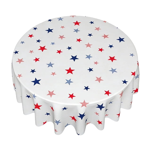 Oioii Nappe Ronde de 59,06 Po pour la Fête de l'Indépendance avec Motifs Patriotiques d'Étoiles Rouges, Blanches et Bleues. Imperméable et durable, Idéale pour la Cuisine, la table de Salle à Manger et la Décoration de Fête de la Fête de l'Indépendance.,Blanc