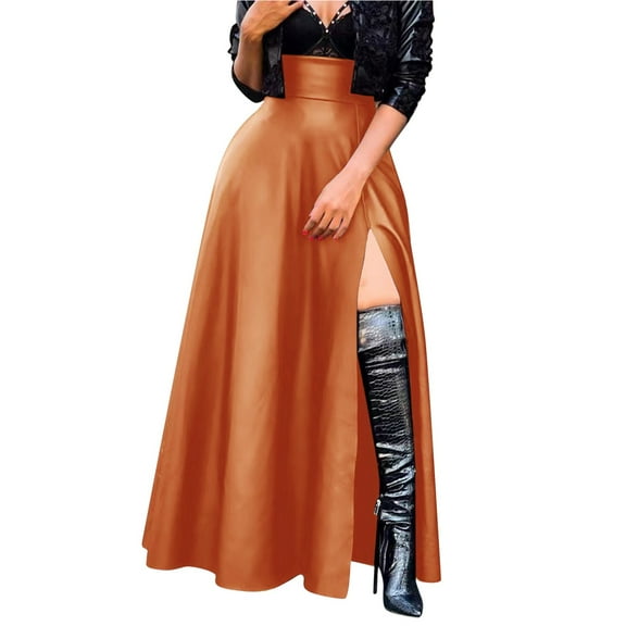 Woman New Leather Clothes High Split Irregular Skirt Leather Skirt Vacation Holiday Female Dailywear
