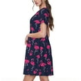 thumbnail image 2 of Goofa Cute Flamingo Pattern Women Summer Short Sleeve Midi Dress with Pockets Casual Aline Flowy Tshirt Dress Vocation Beach Sundress, 2 of 6