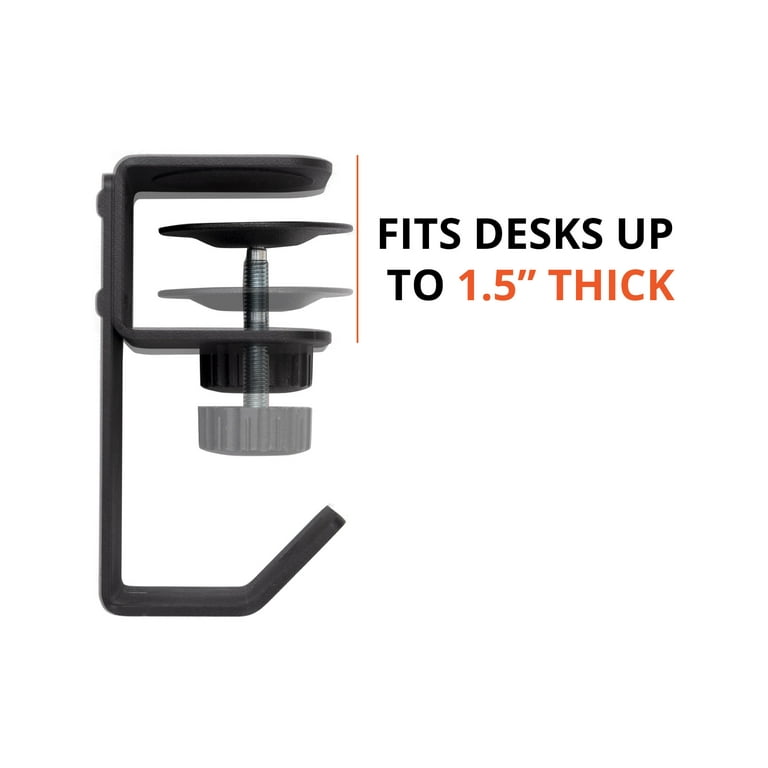 Stand Up Desk Store Clamp-On Under Desk Headphone Hanger, Backpack Hook,  and Purse Holder - Black 