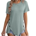 thumbnail image 2 of Nouveau d'Été pour Femmes T-Shirt à Col Rond pour Femmes à Manches Courtes Boutonné, 2 of 6