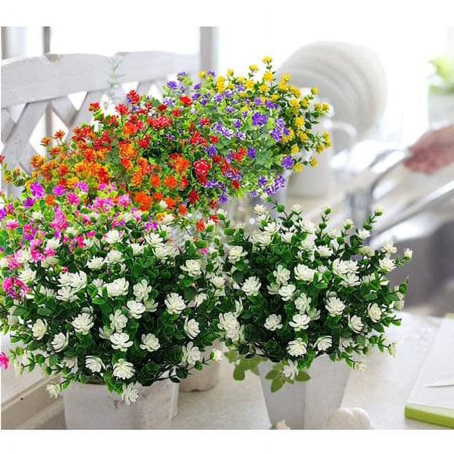 Morttic 12 Bundles Artificial Fake Flowers, Faux Outdoor Plastic Plants UV Resistant Shrubs Outside Indoor Decorations (White)