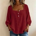 thumbnail image 2 of Favoffer Women Faux Linen Blouses 3/4 Sleeve Square Neck Button Solid Color Casual Summer Tops for Vacation Outdoor Office Commute, 2 of 8