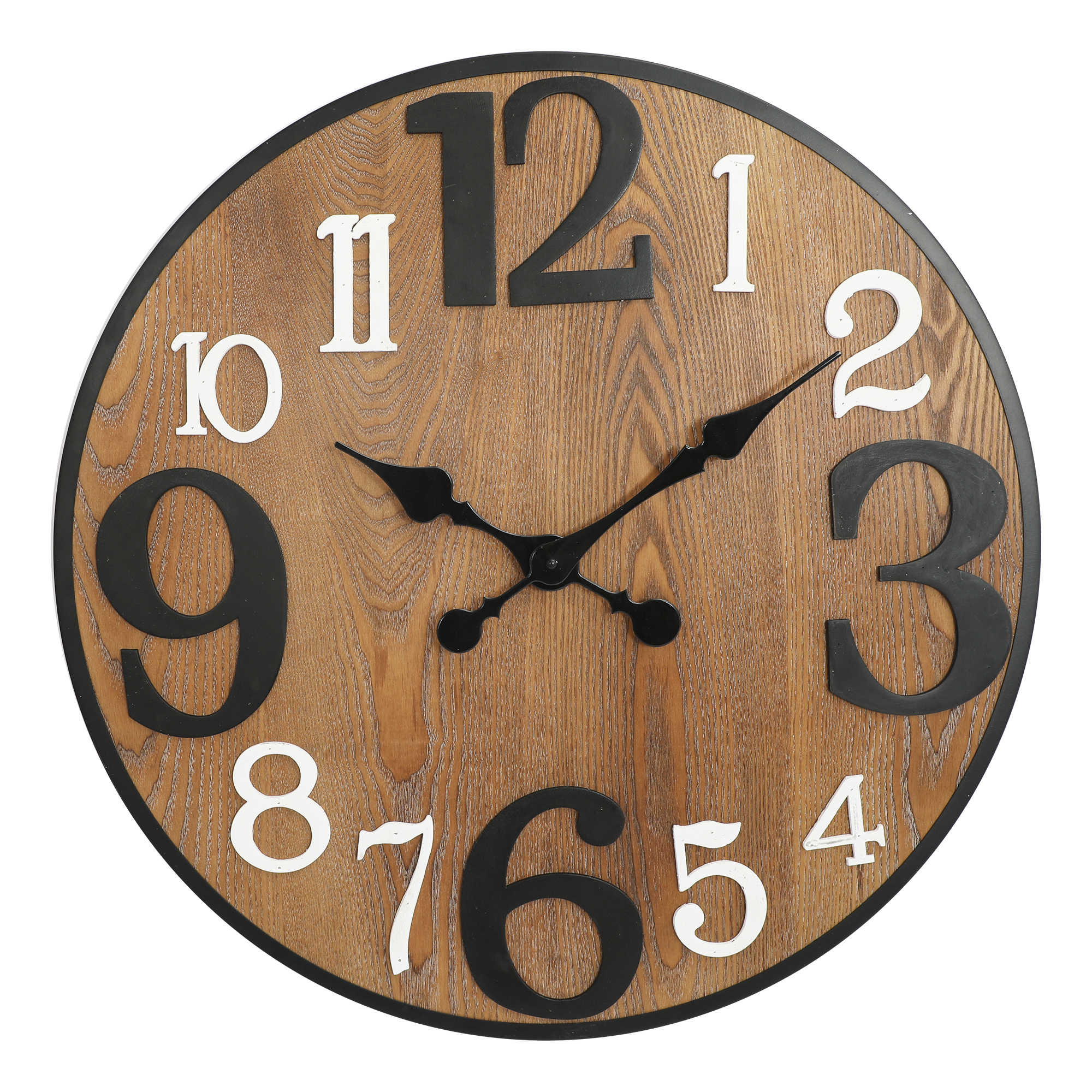 ABBSR 24in. Round Hanging Arabic Numerals Wood Wall Clock,Non-Ticking Clock for Wall Decor