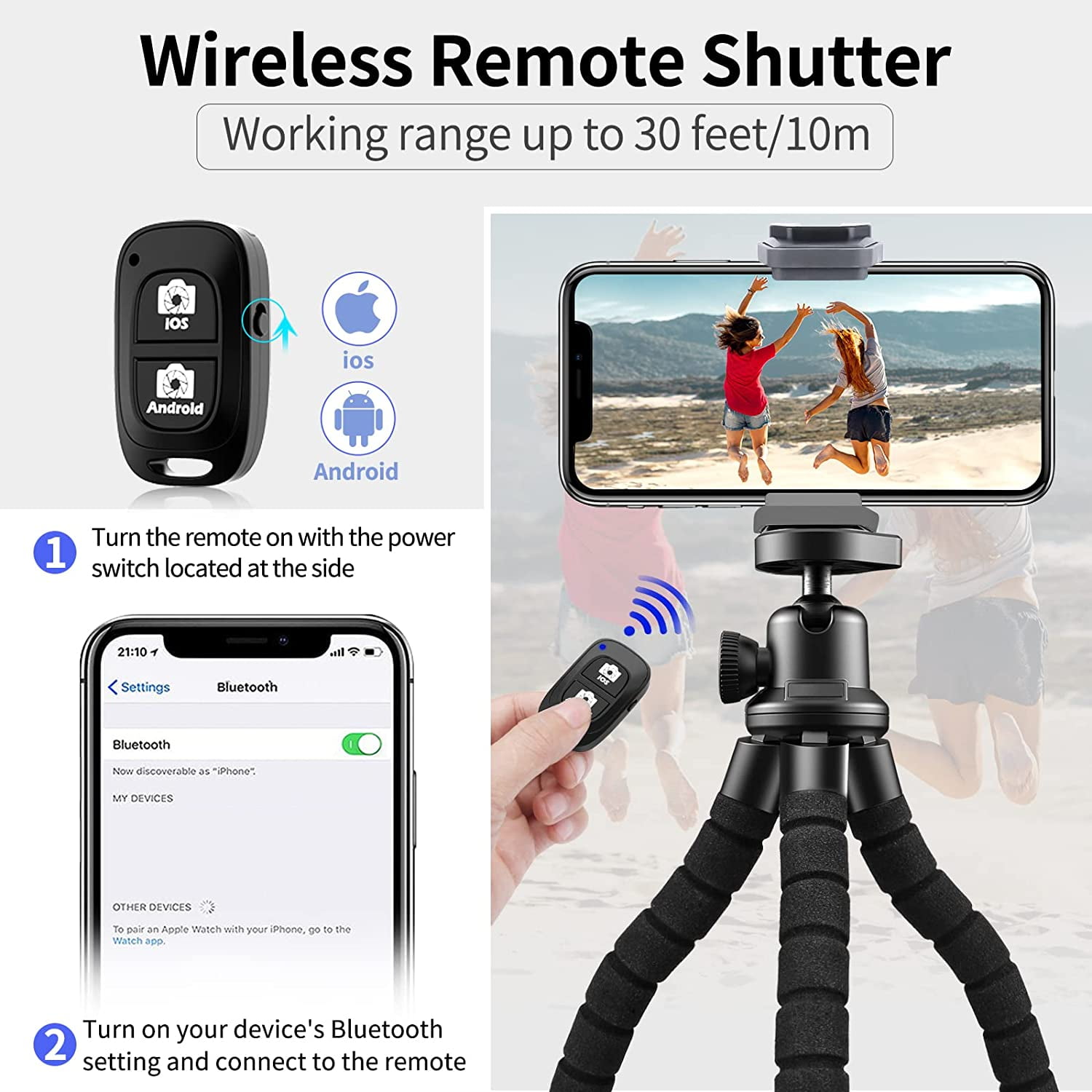 Phone Tripod, Flexible Tripod for iPhone and Android Cell Phone, Come with Wireless Remote and Clip for Video Recording/Vlogging/Selfie