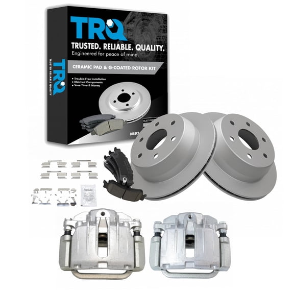 TRQ Rear Ceramic Pads G-Coated Rotors & Calipers Kit Fits Select GM Truck New