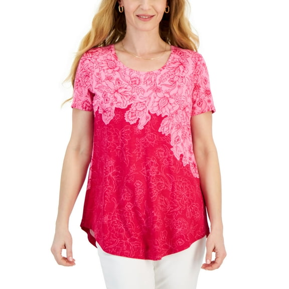 Petite Garden Etch Short-Sleeve Top Claret Rose Combo PP/PXS
