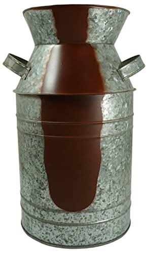 Galvanized Metal Milk Can Vase, 1.5 Gallon, 11.75' Tall, Rustic Look for Country and Farmhouse Themed Home