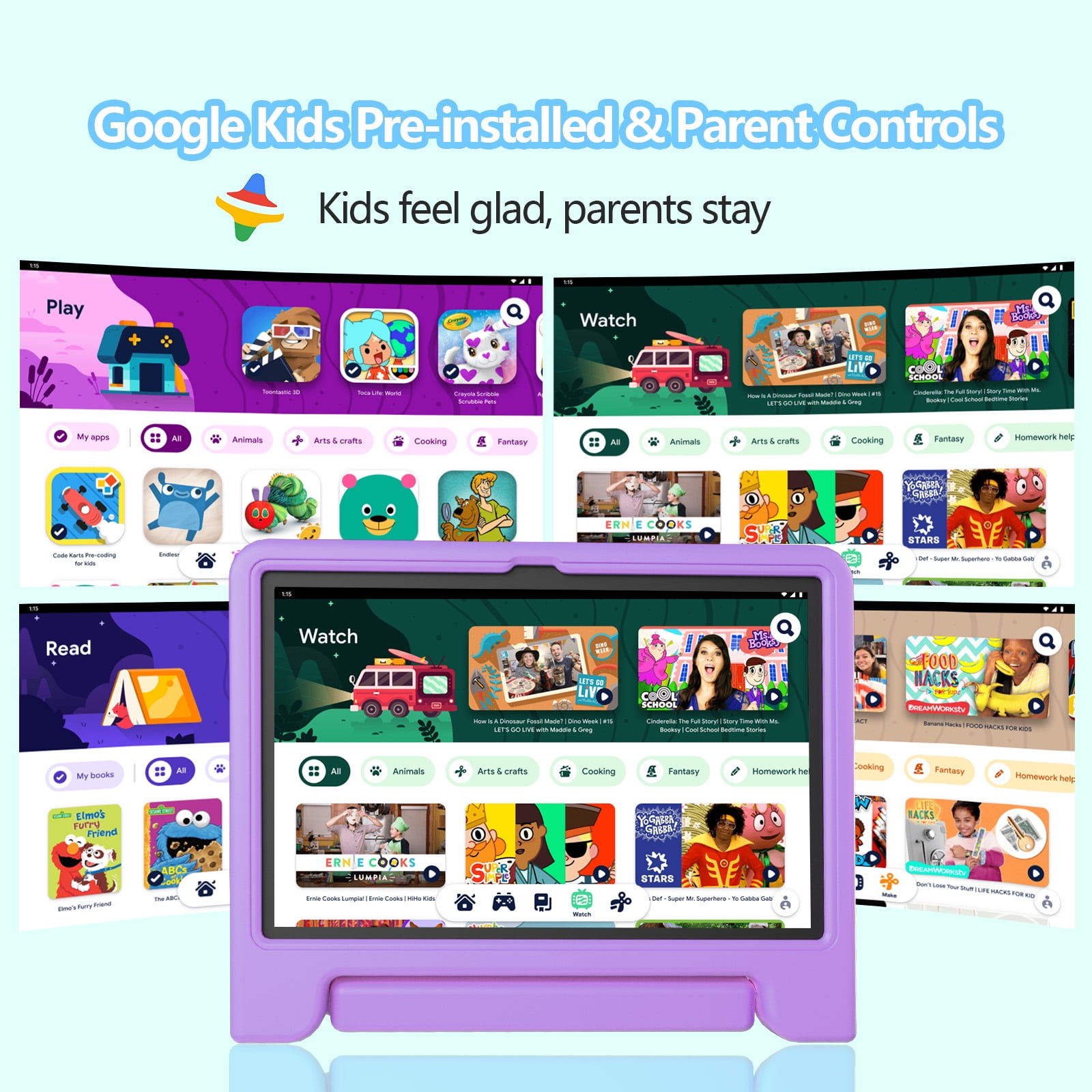 Android 15 Kids Tablet, 11 Inch Tablets with Octa-core CPU, Android Tablet with WiFi 6, Octa-Core, 20GB+128GB/1TB Expandable Parental Control, BT5.0, 360° EVA Case