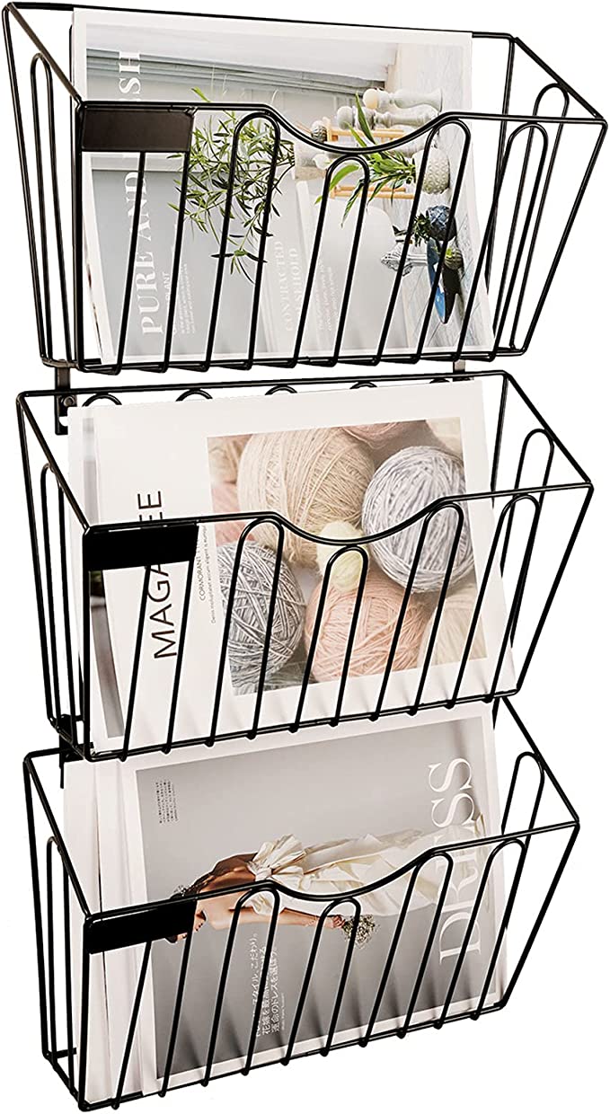 Stackable Wall Hanging File Organizer, 3 Pockets Hanging Mail Organizer Wall Mount Paper