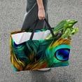 thumbnail image 7 of Peacock Feathers Large Capacity Reusable Foldable Oxford Cloth Storage Bin Shopping Basket Shopping Bag Grocery Bags, 7 of 7