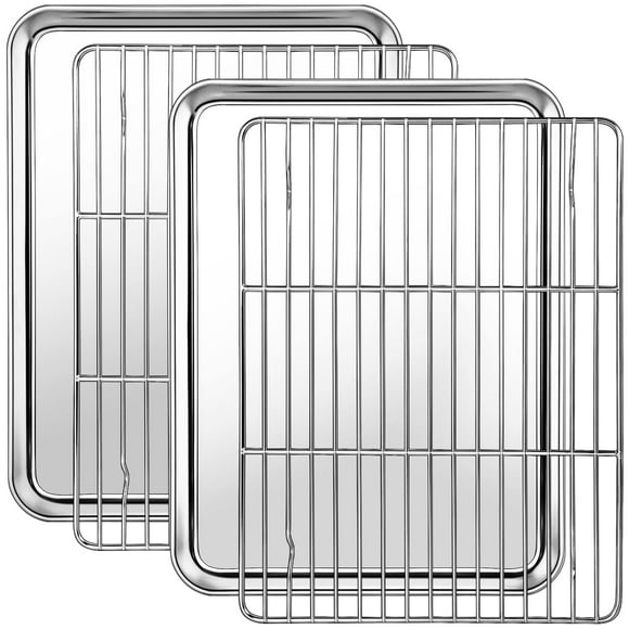 cEKEE Baking Sheet with Rack Set (2 Baking Pans + 2 Baking Racks), Stainless Steel cookie Sheets for Baking Nonstick, Heavy Duty Jelly Roll Pans, Warp Resistant & Rust Free, Size 16 x 12 x 1