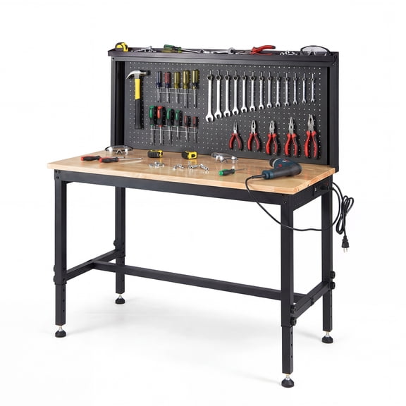 Gymax 48'' Heavy Duty Workbench w/ AC/USB Outlets and Pegboard Max Load 2000 LBS