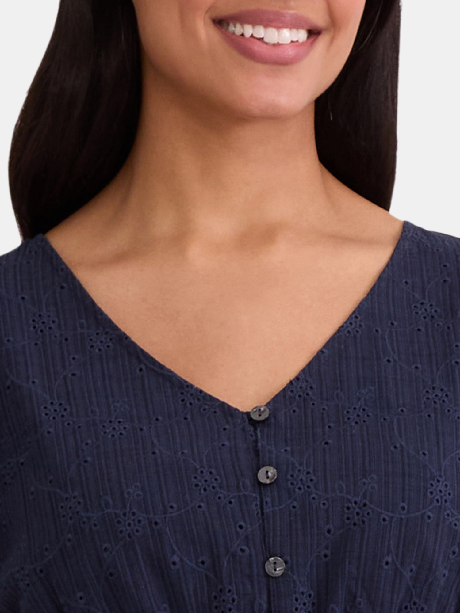 Time and Tru Women's Eyelet Peplum Top, Sizes XS-XXXL