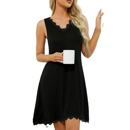 

Elegant V neck Sleepshirts Sleeveless Black Women s Nightgowns (Women s)