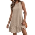 thumbnail image 2 of JoveMarine Summer Dress for Women Lace Round - Neck Ruffled Edges Sleeveless Casual Vest Dress with Tie Detail, Lightweight Mini Dress,Khaki L, 2 of 9