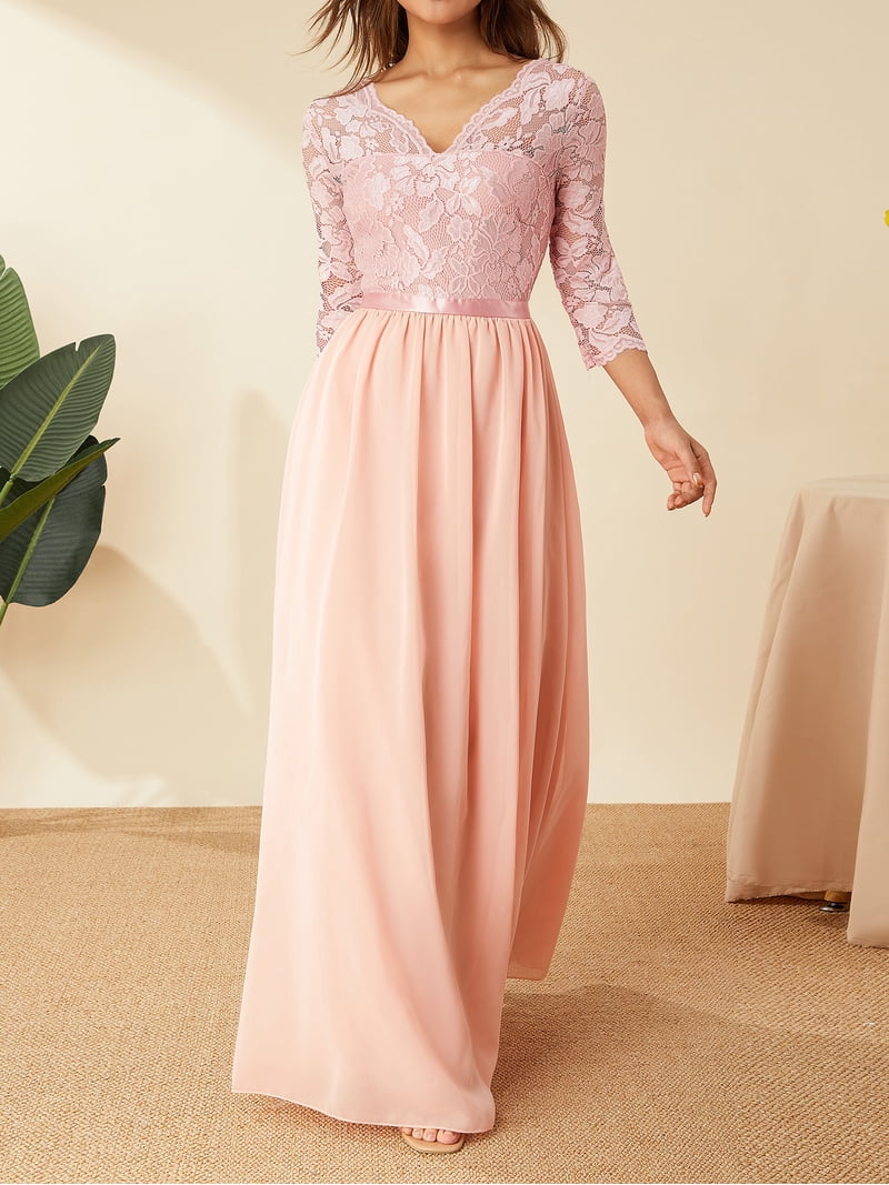 Women's V Neck Half Sleeves Lace Maxi Dress Evening Party Elegant Dresses  Long Formal Evening Gown for Wedding Guest - Walmart.com