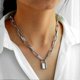 thumbnail image 3 of Collar con Colgante de cadena de clavícula acero titanio letras redondas mujer regalo joyería Yashi, 3 of 5