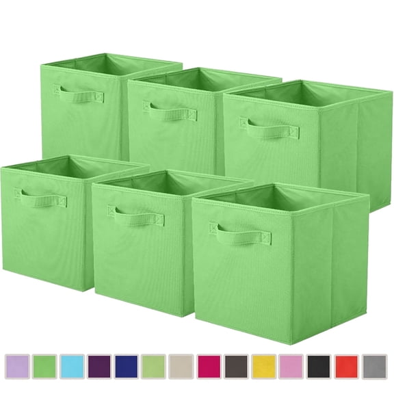 PinkSheep Collapsible Fabric Cube Storage Bins, Foldable Storage Cubes Organizer Bins Basket(10.5" x 10.5"), Grass Green, 6 Pack