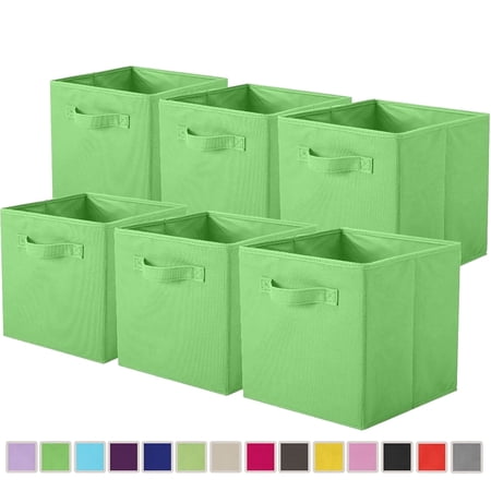 PinkSheep Collapsible Fabric Cube Storage Bins, Foldable Storage Cubes Organizer Bins Basket(10.5" x 10.5"), Grass Green, 6 Pack
