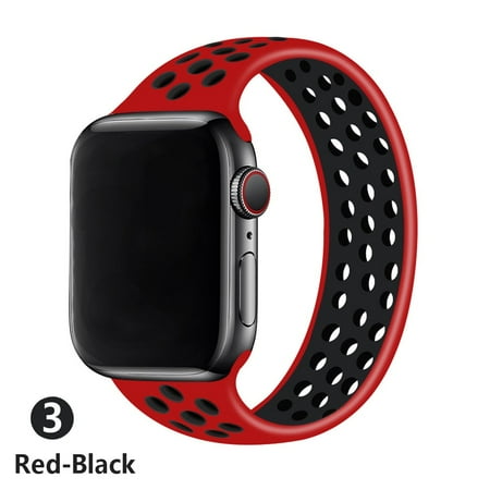YuiYuKa Silicone Solo Loop Strap Compatible with Apple Watch Ultra Bands 45mm 41mm 44mm 40mm 42mm 38mm Women Men Breathable Elastic Sport Wristbands for iWatch Series 8 7 6 5 4 3- red black