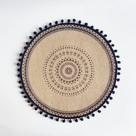 

Non-slip Round Embroidery Tassels Tableware Mat Plate Fabric Home Decor Craft Table Placemat Coaster Coffee Cup Mats Kitchen Supplies 6