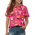 thumbnail image 2 of Girls Polo Shirt Henley Short Sleeve Cute Cartoon Animal Print T Shirts Button Closure Comfy Active School Uniform, 160, 2 of 5