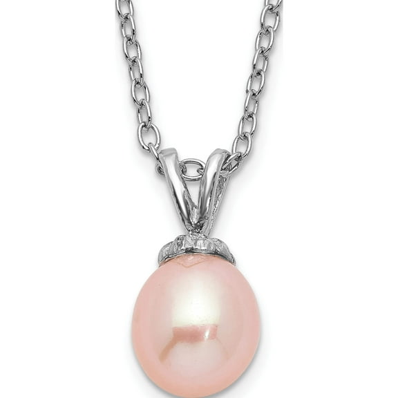 Sterling Silver Madi K Rhod-Plat Pink Rice 6-7mm Fwc Pearl Necklace (14 X 1.12) Made In China qh5467-14