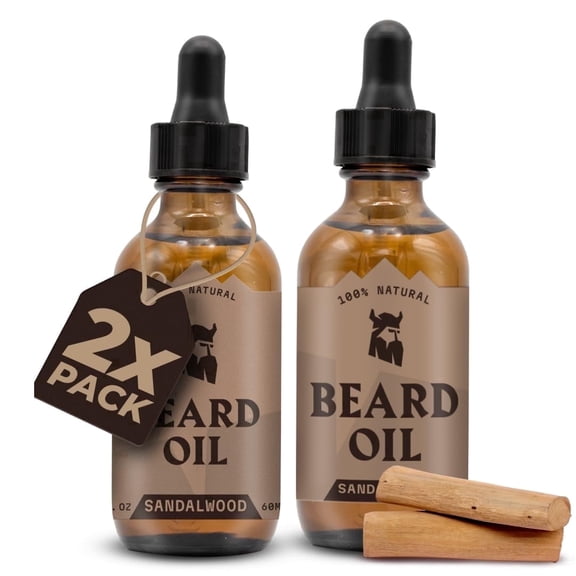 Striking Viking beard oil 2 pack sandalwood natural organic beard care dropper bottles 2 fl oz each