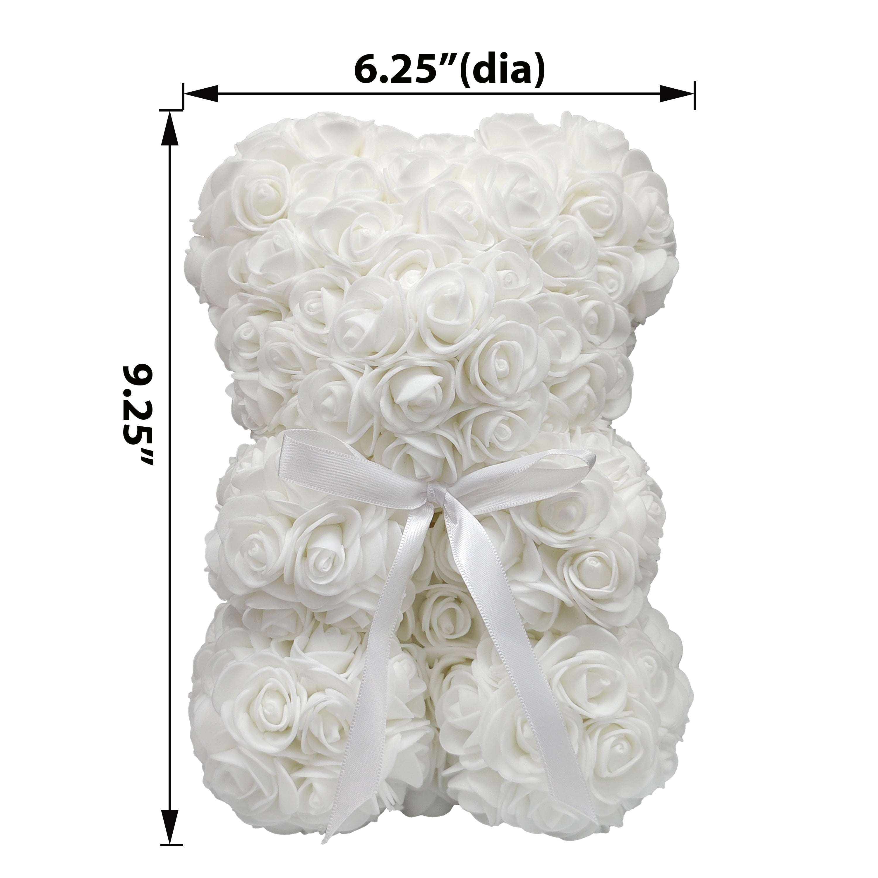 Way To Celebrate 9.25" Artificial Rose Bear Valentine's Day Gift, White Color
