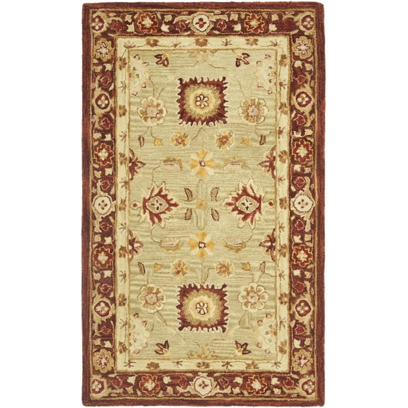 SAFAVIEH Anatolia Sherman Floral Wool Area Rug, Sage/Burgundy, 3' x 5'