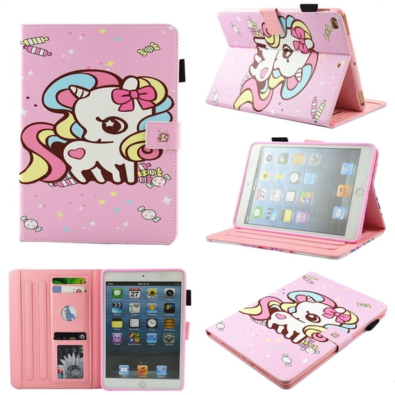iPad mini 4 Case Girls, Allytech Slim Fit Colorful Pattern Auto Sleep Wake Kickstand Protective Kids Friendly Cards Pouch Wallet Case Cover for Apple iPad mini 4th Generation, Unicorn Candy