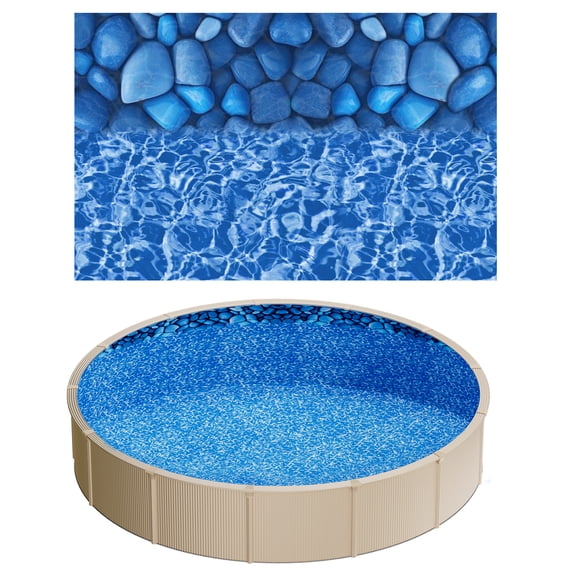 KFFKFF 24ft Round UniBead Pool Liner for 52 in Wall Height, Durable Vinyl, Simple Installation with Leak-Resistant Patches, Suitable for Steel-Walled Above-Ground Pools, Outdoor Use