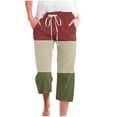 thumbnail image 2 of RYDCOT Womens Capris for Summer Clearance Casual Drawstring Elastic Waist Pants for Women Color Block Wide Leg Trousers with Pockets Clearance Red, 2 of 5