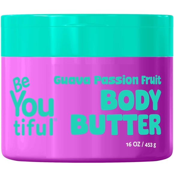 BeYoutiful Mantequilla corporal natural para piel seca Guayaba Maracuyá Hidratante libre de crueldad para niños y adolescentes Aceite de coco y manteca de karité 16 oz