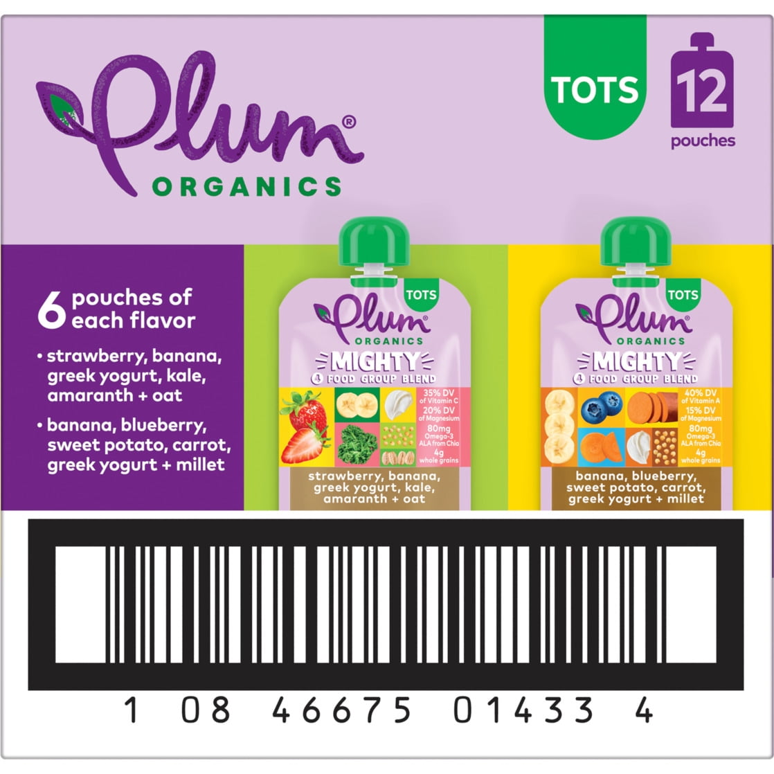 Plum Organics® Tots Mighty 4 Food Group Blend Strawberry/Banana & Banana/Blueberry 4oz Pouch-12-Pack