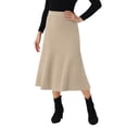 thumbnail image 4 of INSPIRE CHIC Women's Ribbed Knit A-Line Skirts Elastic High Waist Stretchy Sweater Midi Skirt M Khaki, 4 of 6