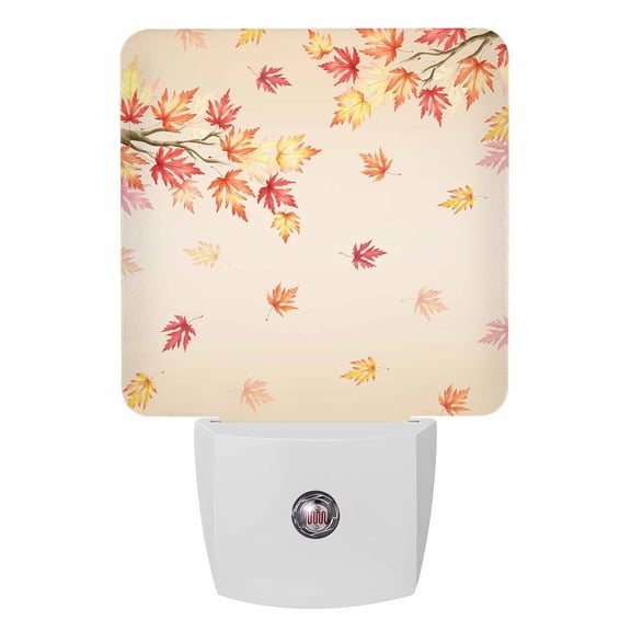 Fall Night Lights Auto Sensor Orange Maple Leaves Plug-in LED Nightlights Dusk to Dawn for Living Room, Bedroom, Hallway, Stairways Thanksgiving Wall Decor, Autumn Fallen Leaf Harvest Night Light