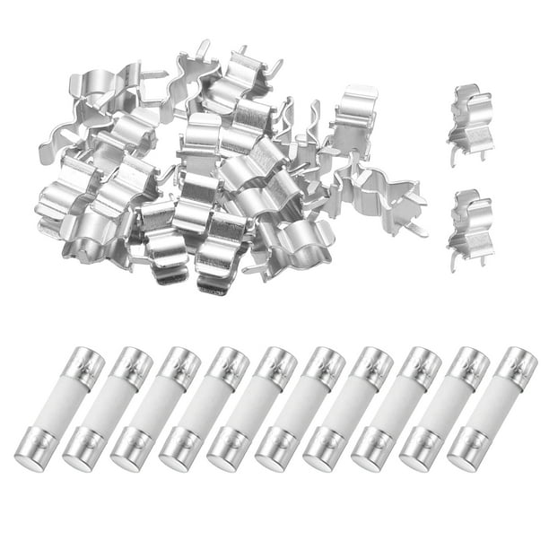 Uxcell 10pcs 6A 250V Fusible de Cerámica de Rápida Fusión, Fusibles de Cartucho de 6Amperios de Rápida Fusión 5x20mm con 20pcs Clips