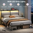 thumbnail image 4 of Bestier Queen Bed Frame with Upholstered Headboard,LED Lights & Power Outlet | Modern Platform Metal Bed,No Box Spring Required,Grey, 4 of 12
