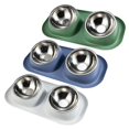 thumbnail image 2 of Cuencos dobles para perros y gatos, cuenco de acero inoxidable para mascotas con soporte inclinado de plástico antideslizante, comederos para perros y gatos, alimentador para cac, 2 of 5