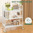 thumbnail image 5 of Cshidworld 3-Tier Metal Rolling Cart, Shelving Unit Storage Rack Kitchen Cart Island with Shelves, Heavy Duty Multifunctional Metal Frame with 2 Lockable Wheels for Home Office Kitchen Bedroom, White, 5 of 7