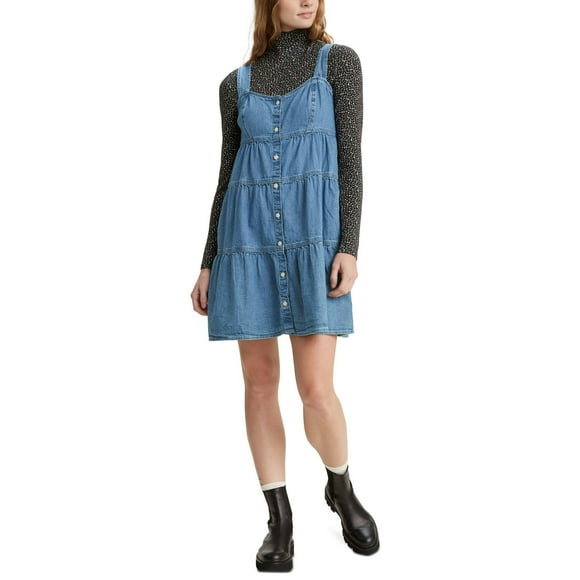 Levi's Joni Robe en Denim à Étages en Coton, Petit, Bleu