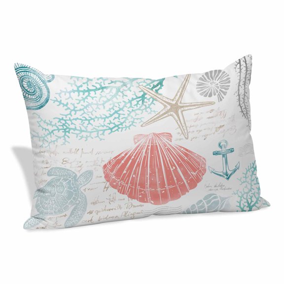 Teal Red Coastal Nautical Pillow Protectors with Zipper Standard Size, Beach Sea Turtle Ocean Coral Starfish Soft Brushed Breathable Throw Pillow Covers, Pillowcase for Couch Sofa Bedroom 20"x26"
