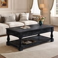 thumbnail image 3 of Atumcto Farmhouse Lift Top Coffee Table with Storage, 2-Tier Wood Center Table with 3 Hidden Trays, Weathered Black, 3 of 10