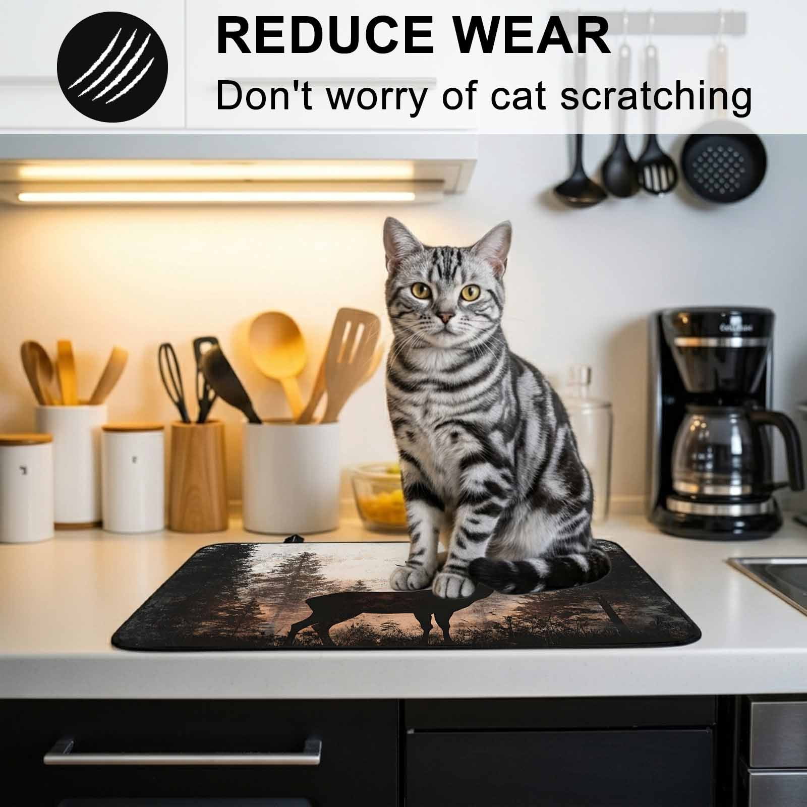 Forest Tree Elk Stove Top Cover for Electric Stove, Heat-proof & Non Slip Glass Top Stove Cover Protector, Vintage Black Deer Animal Wild Plant Kitchen Flat Cooktop Rubber Mat 24x21 Inches