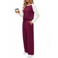 thumbnail image 3 of MOSHU Plus Size Two Piece Sets for Women Casual Fall Travel Vacation Outfits Color Block Long Sleeve Tops and Drawstring Wide Leg Pants with Pokets Lounge Sets, 3 of 10