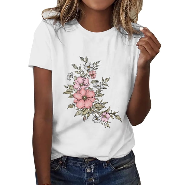 Gibobby Playera Manga Corta para Mujer Camiseta manga corta con cuello redondo y estampado casual simple para mujer(Beige,XL)