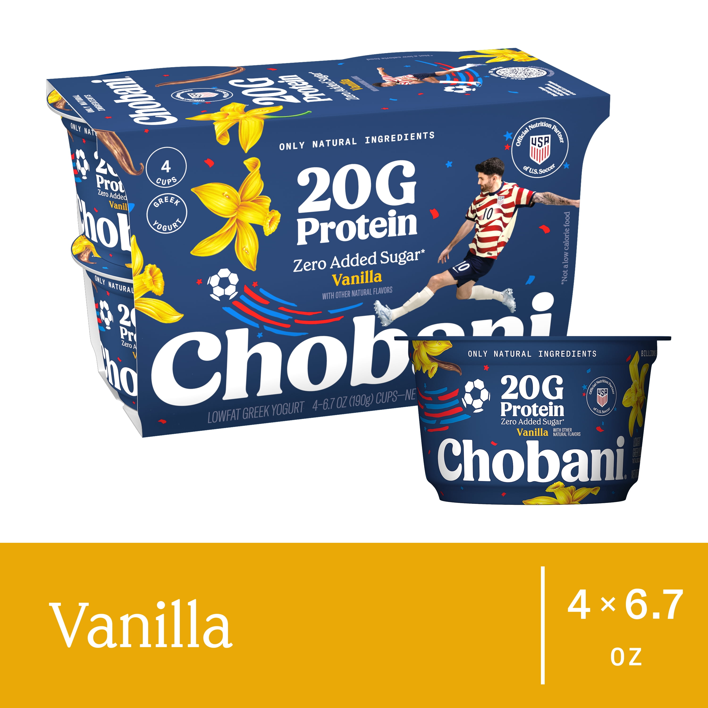 Chobani 20G Protein Low-Fat Greek Yogurt Vanilla 6.7oz 4 Pack